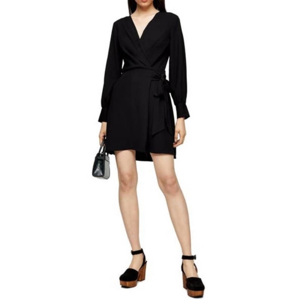 Top Shop vneck wide long sleeve wrap tie dress